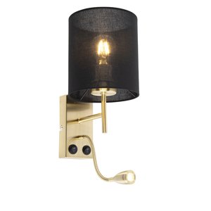 Art Deco nástenná lampa čierna s čiernym bavlneným tienidlom - Stacca