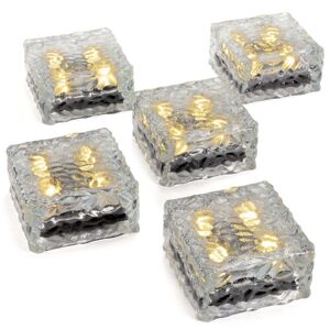Sada 5 sklenených solárnych tehličiek - 4 LED, teplá biela