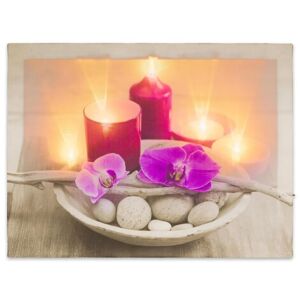 Nexos 74513 Nástenná maľba orchidea so sviečkami, 6 LED, 30 x 40 cm