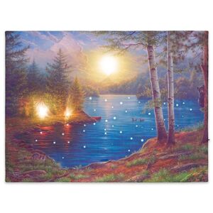 Nexos 74524 Nástenná maľba horské jazero, 3 LED + 40 LED, 30 x 40 cm