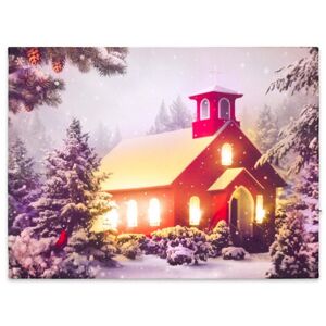 Nexos 74525 Nástenná maľba- Zasnežená kaplnka, 6 LED, 30 x 40 cm