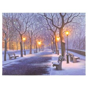Nexos 86797 Nástenná maľba zimný večer, 4 LED, 30 x 40 cm