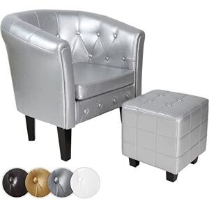 Klubové kreslo s taburetom Chesterfield, strieborné