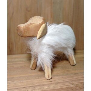 FaKOPA s. r. o. OVEČKA Shaun - dekoratívna ovečka z teaku 25 cm - biela, teak