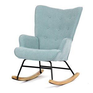 Autronic HOJDACIE KRESLO - modrá látka, drevené nohy z masívu kaučukovníka, textil + drevo + kov