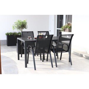 TEXIM VIKING L - záhradný jedálenský stôl + 4 x stolička RAMADA, hliník + umelé drevo / oceľ + textil
