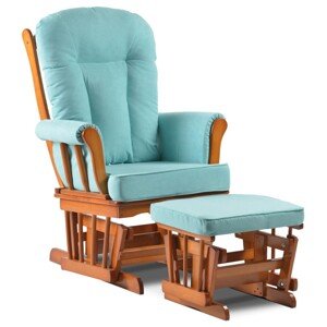 Autronic GLIDER - hojdacie kreslo s podnožkou - z masívu kaučukovníka, poťah modrá látka, drevo + textil