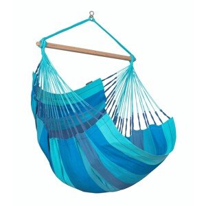 La Siesta Závesné hojdacie kreslo HABANA COMFORT STRIPES - lagoon, látka: 100% organická bavlna / tyč: bambus / otočný čap: nerezová oceľ
